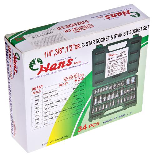 ���������� HANS. ����� ���� ������� 1/2",3/8",1/4" �����. � �����. �ORX 34�����. (9634T)