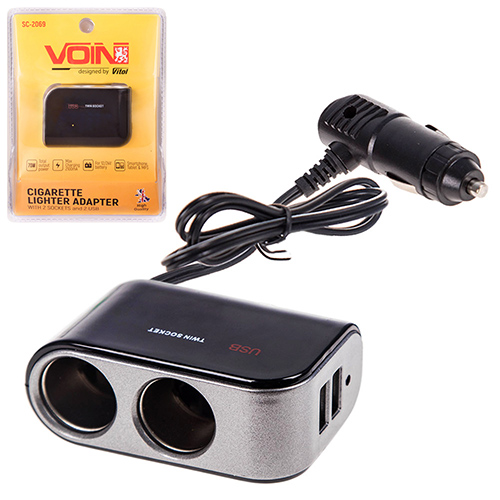 ���������� ����������� VOIN 2 ������ +2USB 2100mA 12/24V SC-2069