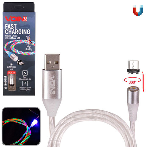 ������ ��������� Multicolor LED VOIN USB - Micro USB 3�, 2m, (������ ������� / �������� �����)