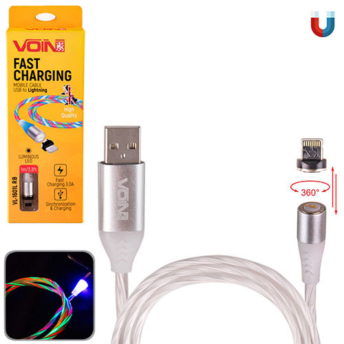 ������ ��������� Multicolor LED VOIN USB - Lightning 3�, 1m, (������ ������� / �������� �����)