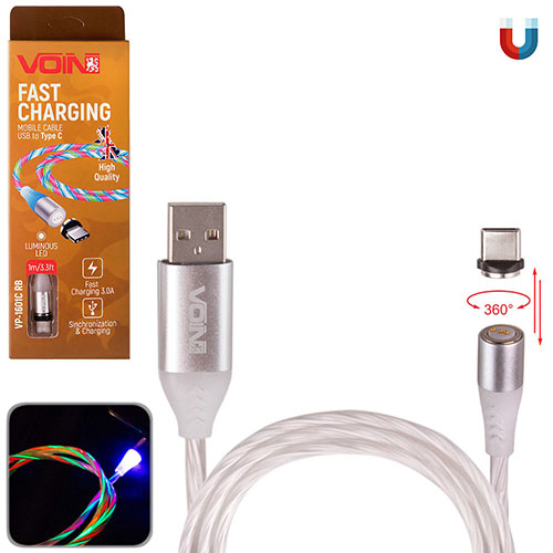 ������ ��������� Multicolor LED VOIN USB - Type C 3�, 1m, (������ ������� / �������� �����)