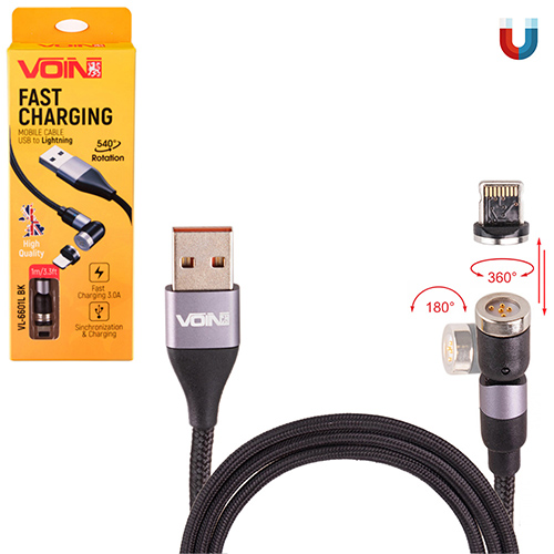 ������ ��������� ��������� VOIN USB - Lightning 3�, 1m, black (������ ������� / �������� �����)