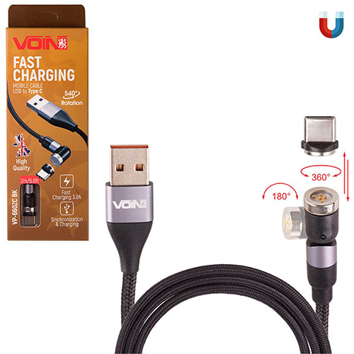 ������ ��������� ��������� VOIN USB - Type C 3�, 2m, black (������ ������� / �������� �����)