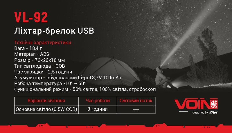 ˳������-������ VOIN VL-92, 0,5W-COB ���100mAh