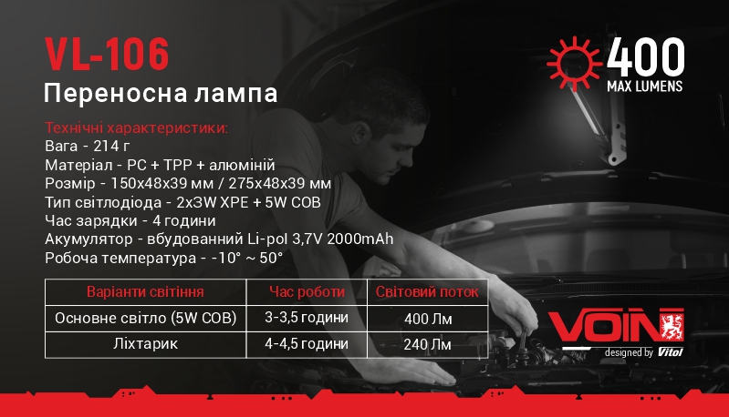 ��������� ����� "VOIN" VL-106, 5W-COB+2 � 3W XPE/Power Bank 2000mAh/������/���. ������