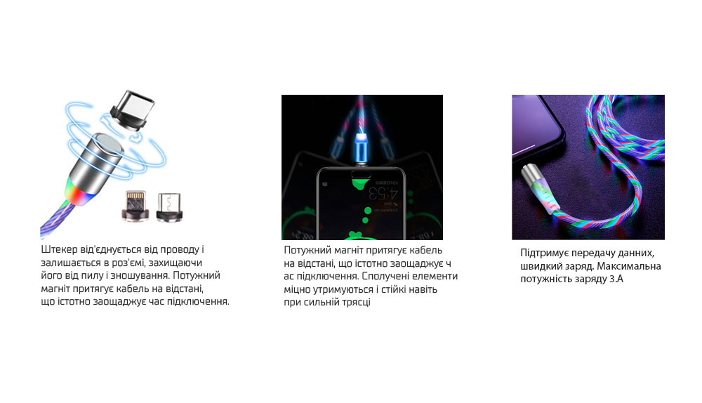 ������ ��������� Multicolor LED VOIN USB - Lightning 3�, 2m, (������ ������� / �������� �����)