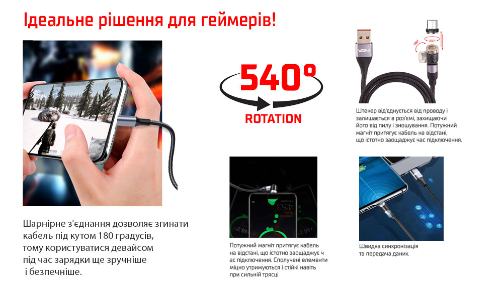 ������ ��������� ��������� VOIN USB - Type C 3�, 2m, black (������ ������� / �������� �����)