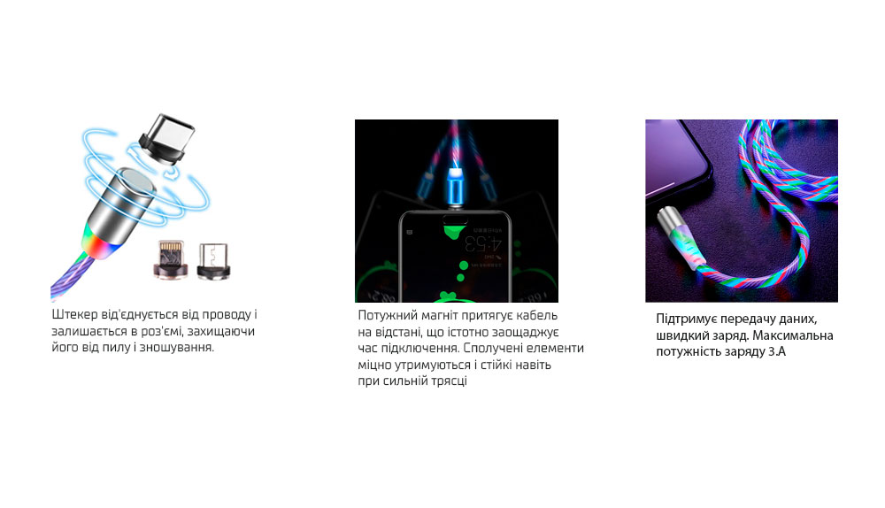 ������ ��������� Multicolor LED VOIN USB - Type C 3�, 2m, (������ ������� / �������� �����)