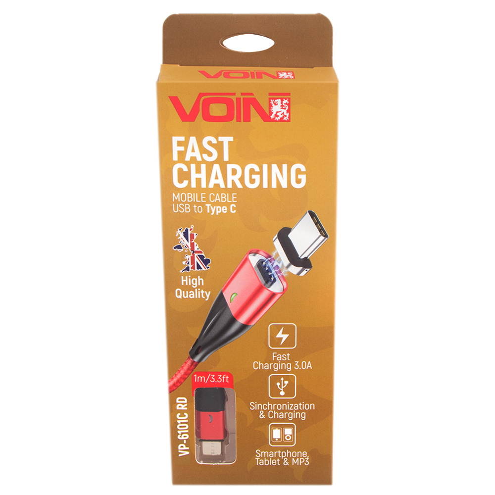 ������ ��������� VOIN USB - Type C 3�, 1m, red (������ ������� / �������� �����) (VP-6101C RD)