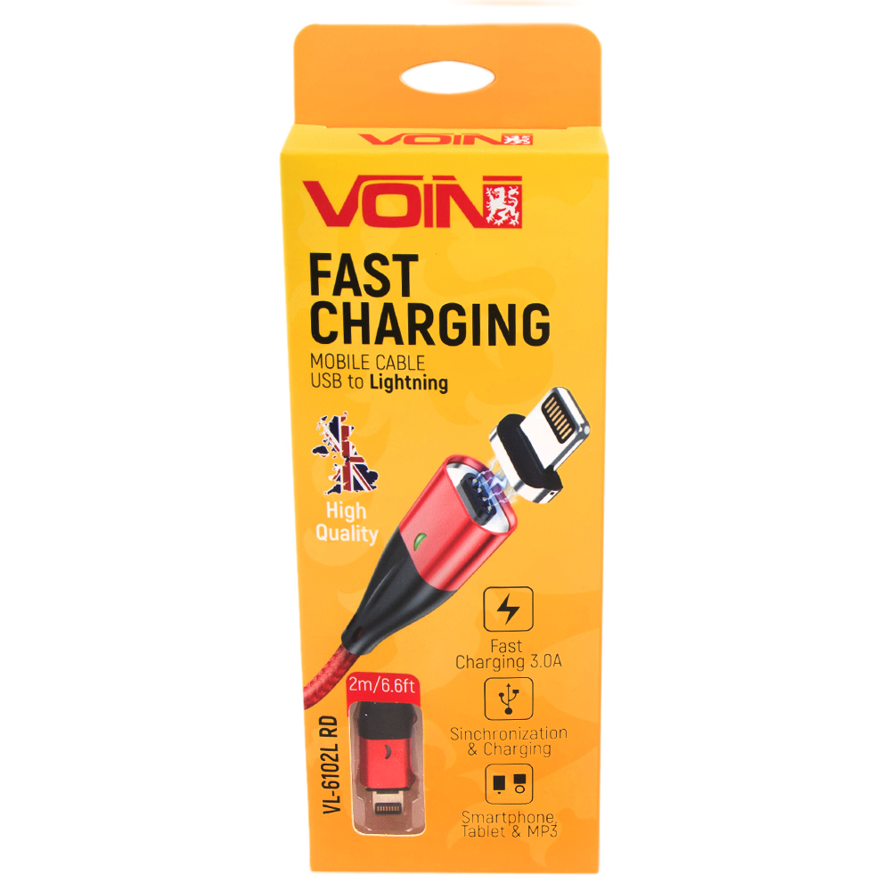 ������ ��������� VOIN USB - Lightning 3�, 2m, red (������ ������� / �������� �����)