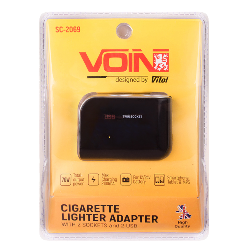 ���������� ����������� VOIN 2 ������ +2USB 2100mA 12/24V SC-2069