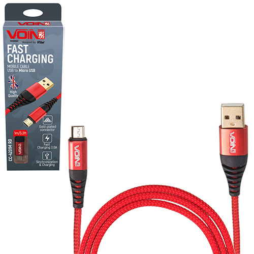 ������ VOIN CC-4201M RD USB - Micro USB 3�, 1m, red (������ �������/�������� �����)