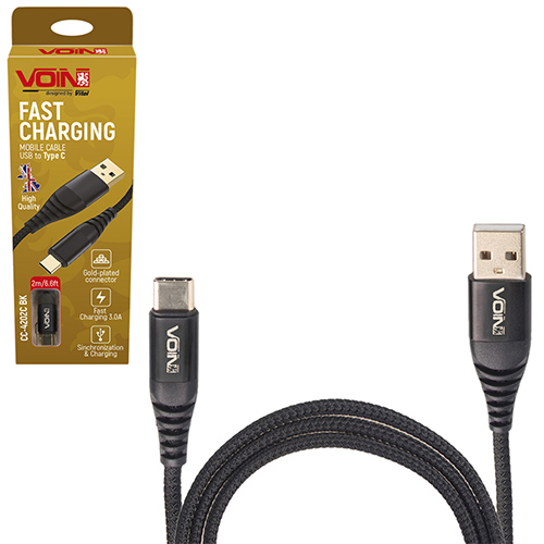 ������ VOIN CC-4202C BK USB - Type C 3�, 2m, black (������ �������/�������� �����)