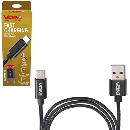 ������ VOIN CC-1802C BK USB - Type C 3�, 2m, black (������ �������/�������� �����)