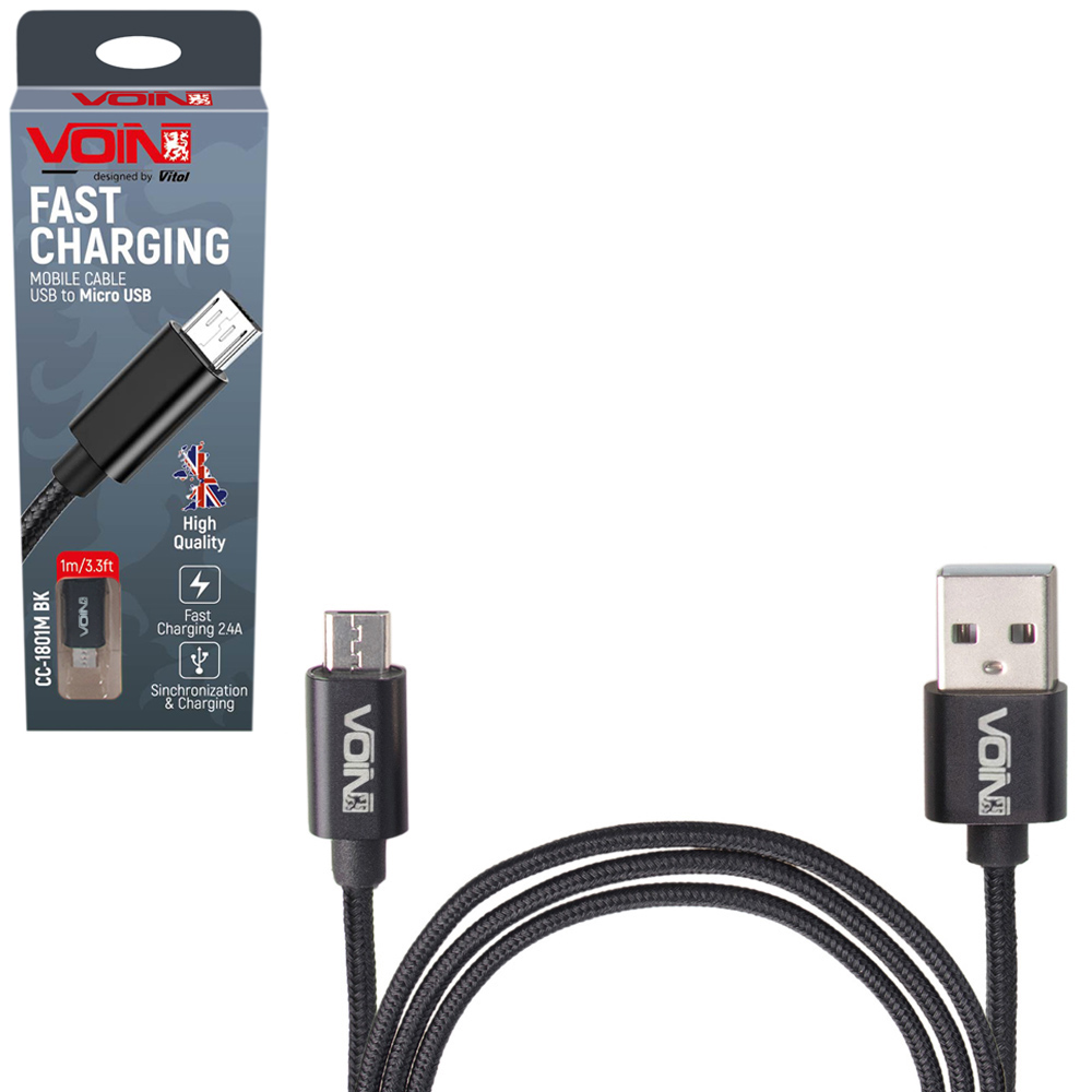 ������ VOIN USB - Micro USB 3�, 1m, black (������ �������/�������� �����)