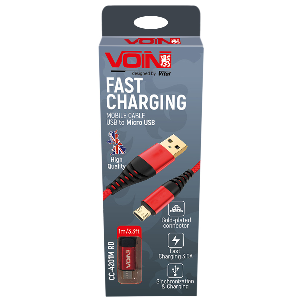 ������ VOIN CC-4201M RD USB - Micro USB 3�, 1m, red (������ �������/�������� �����)