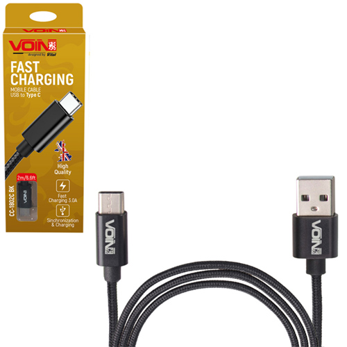 ������ VOIN USB - Type C 3�, 1m, black (������ �������/�������� �����)