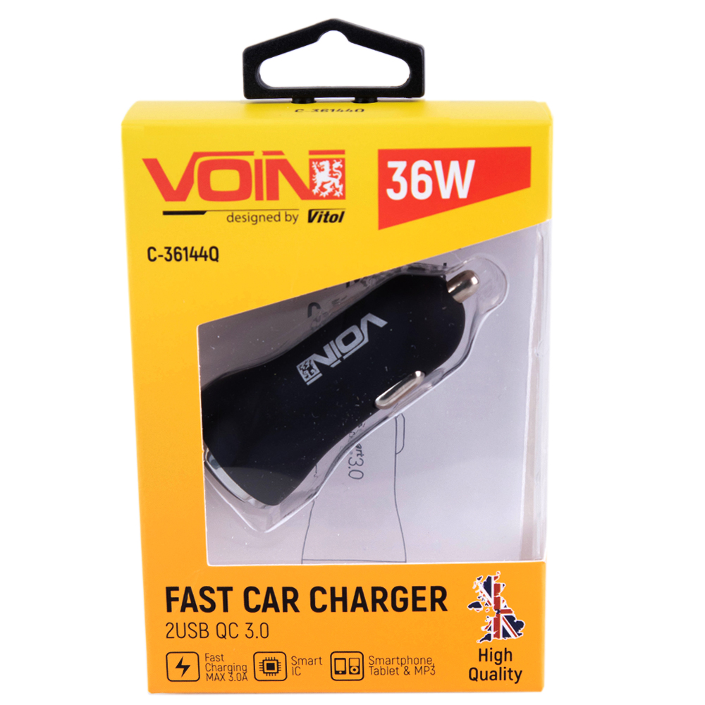 ������������ �������� ������� VOIN, 2USB QC3.0 36W 12/24V (3.6-6.5V*3A,6.5-9V*2A,9V-12V*1.5A)