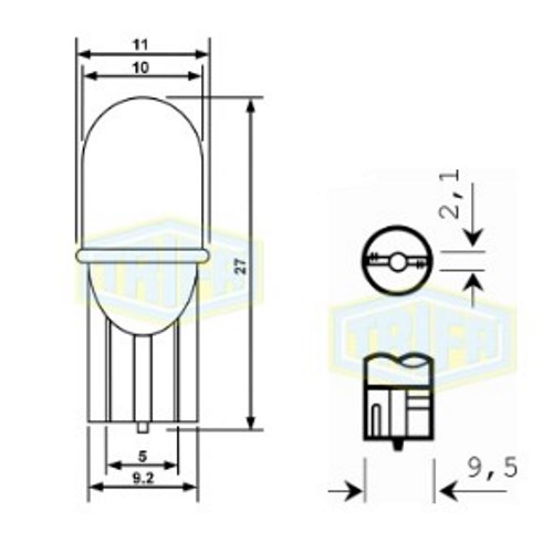 ����� �����������  ���������� LED � ����������� ������� Trifa 12V 0,27W W2,1x9,5d T10 20mA yellow (02800)