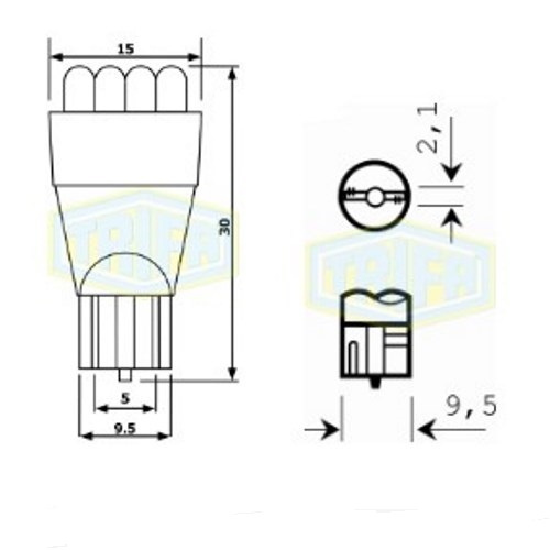 ����� �����������  ���������� LED � ����������� ������� Trifa 12V 0,81W W2,1x9,5d T15 60mA 9led white (02884)