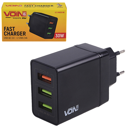��������� �������� ������� VOIN 30W, 3 USB, QC3.0 (Port 1-5V*3A/9V*2A/12V*1.5A. Port 2/3-5V2.4A)