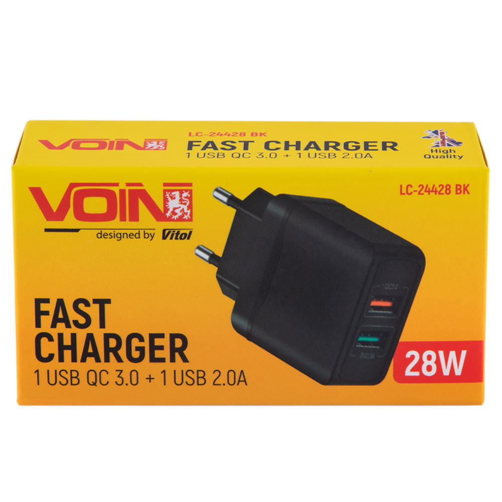 ��������� �������� ������� VOIN 28W, 2 USB, QC3.0 (Port 1-5V*3A/9V*2A/12V*1.5A. Port 2-5V2A)