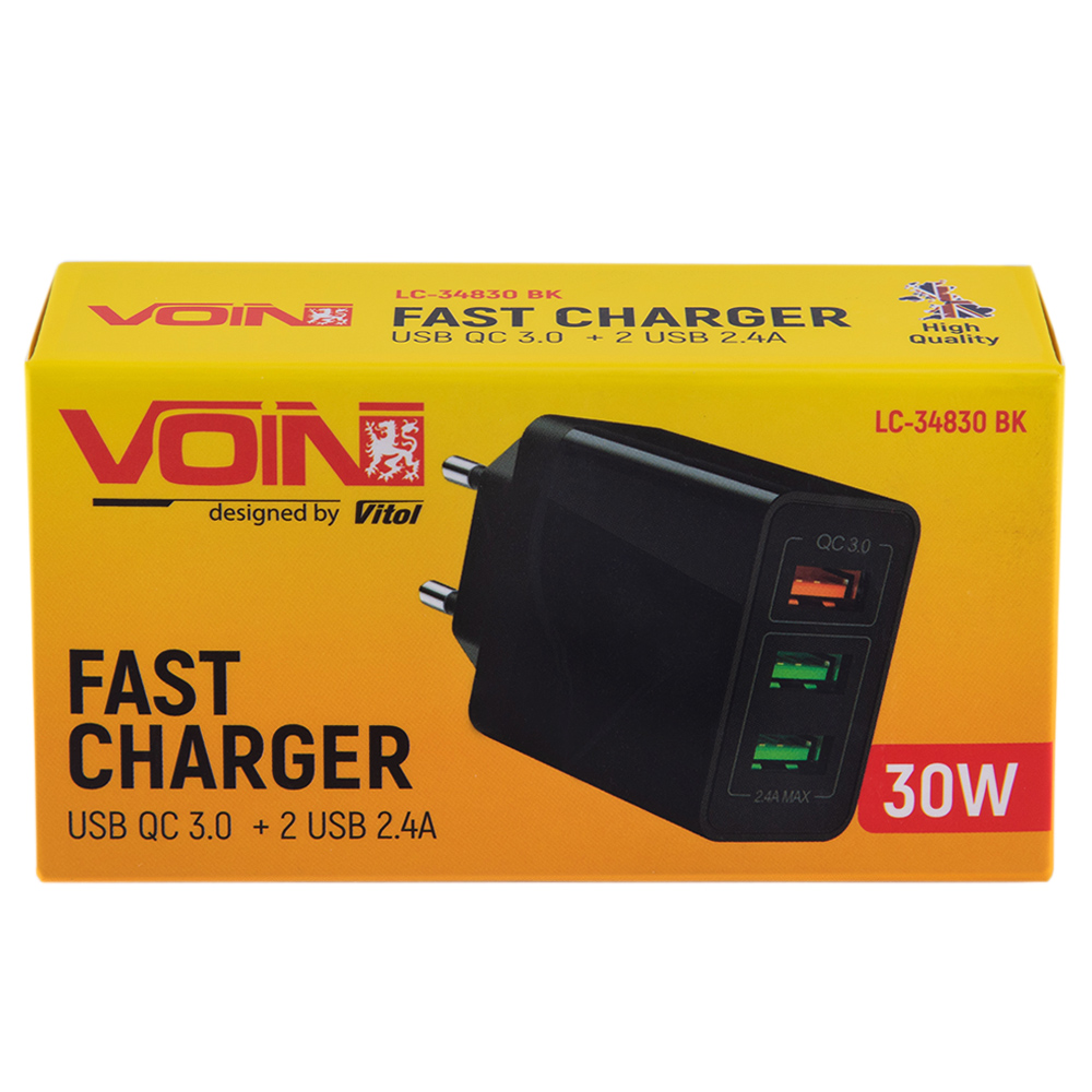 ��������� �������� ������� VOIN 30W, 3 USB, QC3.0 (Port 1-5V*3A/9V*2A/12V*1.5A. Port 2/3-5V2.4A)