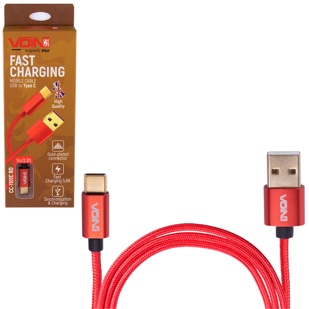 ������ VOIN CC-1101C RD USB - Type C 5�, 1m, red (����� ������ �������/�������� �����)
