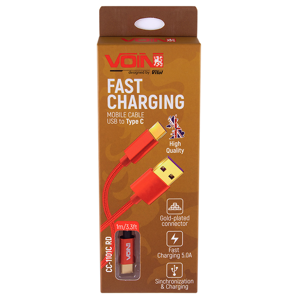 ������ VOIN CC-1101C RD USB - Type C 5�, 1m, red (����� ������ �������/�������� �����)