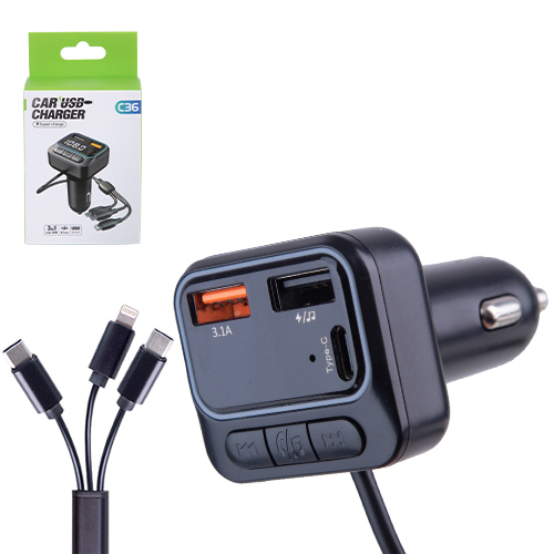 ��������� FM 5�1 C36 12-24v 2USB 5V-3.1A Type C 5V-3.1A 3in1 charging cable BT5.0 RGB-ambient light