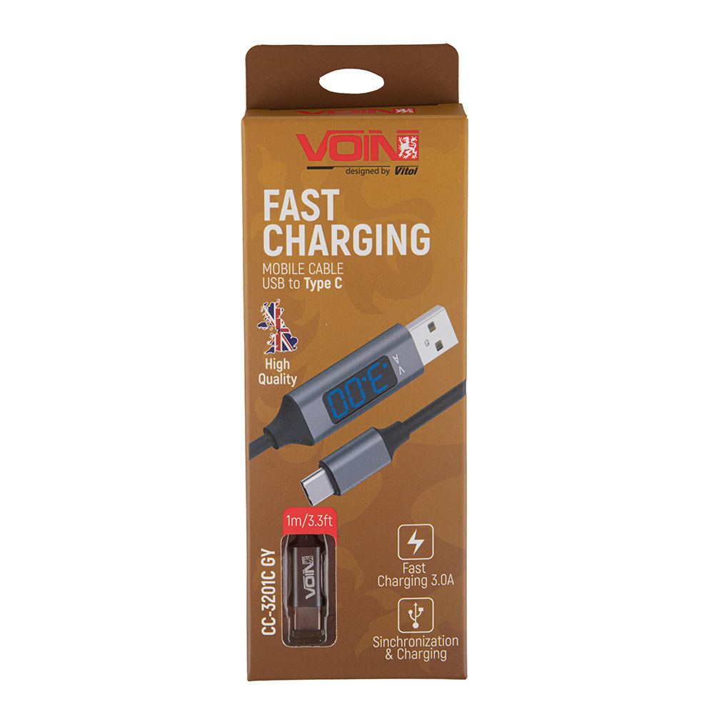 ������ VOIN CC-3201C GY, USB-Type C 3�, 1m, grey � �������