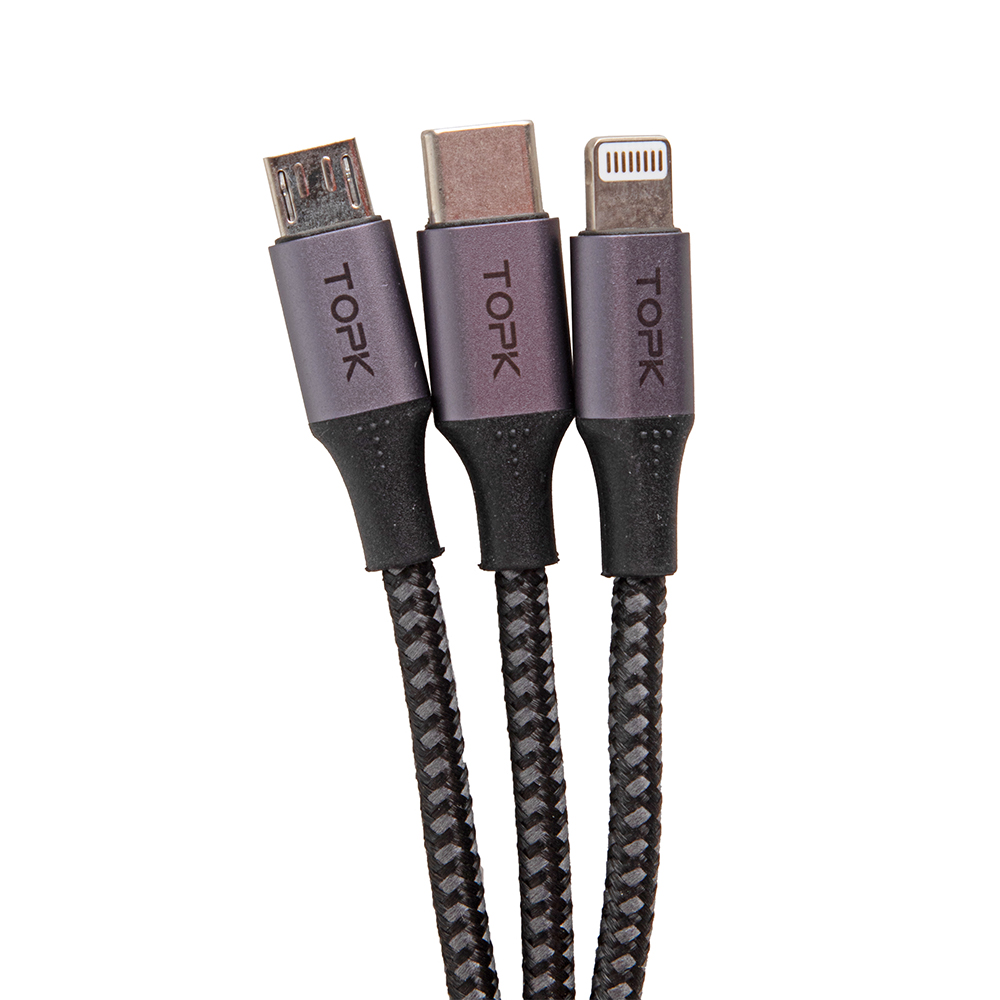 TOPK 3 � 1 USB - Micro USB/Apple/Type C/ 3A (Grey)