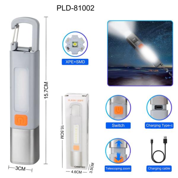 ˳���� 81002-XPE+7SMD, Li-Ion ����, Super Bright, Telescoping zoom, Strong power, �/� Type-C, ������-������