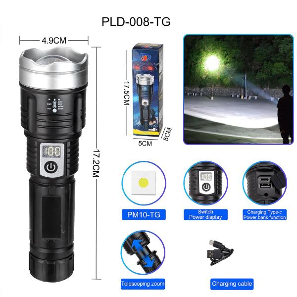 ˳���� PLD-008 WHITE LASER LED PM10-TG, Li-Ion ����������, power bank, ��������� ������, �� Type-C, zoom, Box