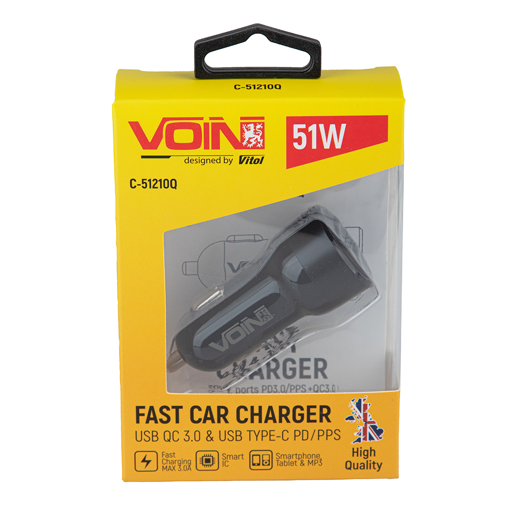 ������������ �������� ������� VOIN 51W, 1USB QC3.0 18W + 1PD 33W, 12/24V