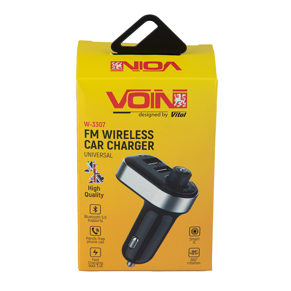 ��������� FM, VOIN W-3307, 12-24V 2 USB 3.1A, Bluetooth 5.0, Hands-free
