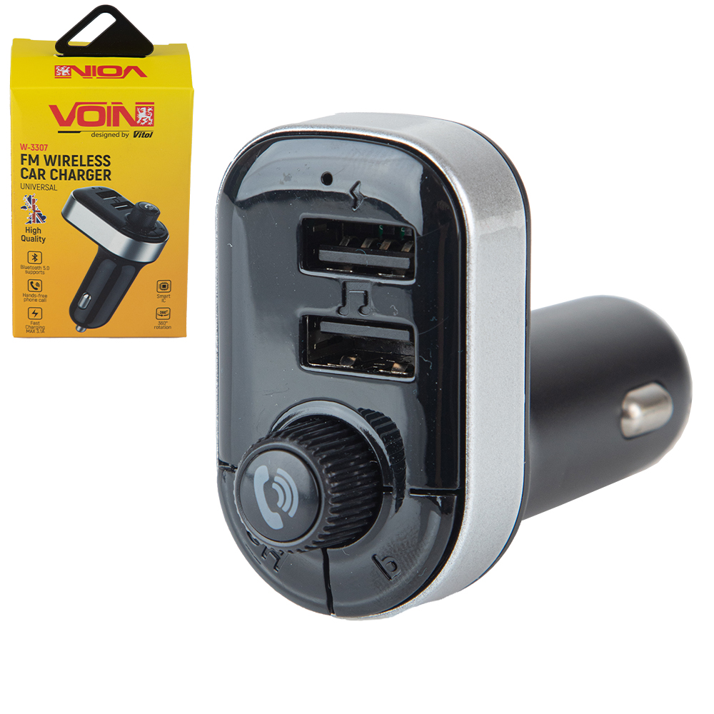 ��������� FM, VOIN W-3307, 12-24V 2 USB 3.1A, Bluetooth 5.0, Hands-free