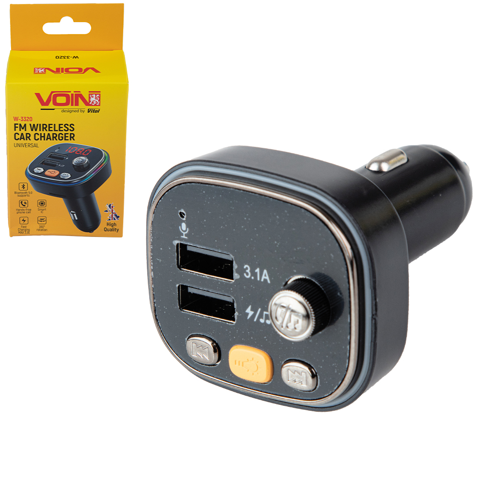 ��������� FM, VOIN W-3320, 12-24V 2 USB 3,1A, Bluetooth 5.0, Hands-free, ambient light