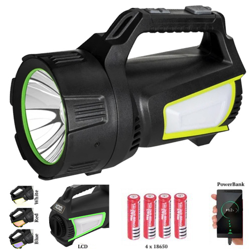 ˳���� ���������� T100A-10W+2COB(white+red+blue), power bank, 4x18650, �� Type-C, Box