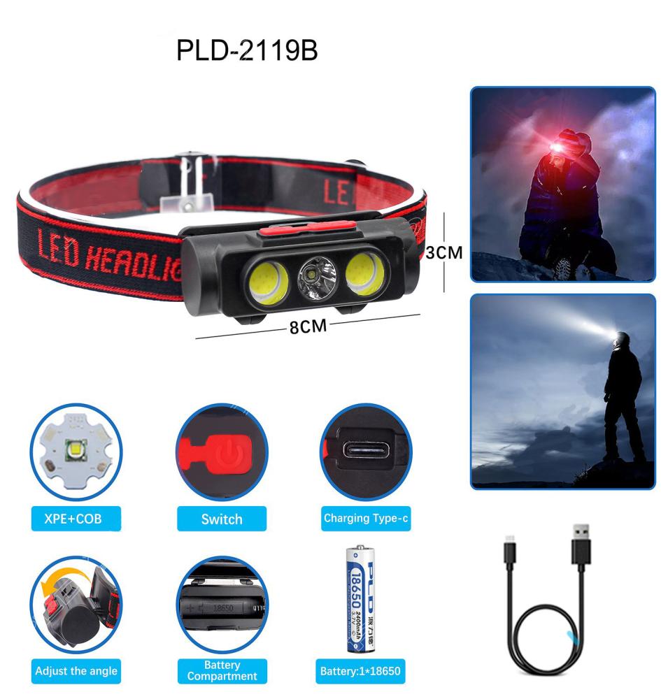 ˳���� �������� PLD-2119B-XPE+2COB(white+red), 1�18650, �� Type-C, Box