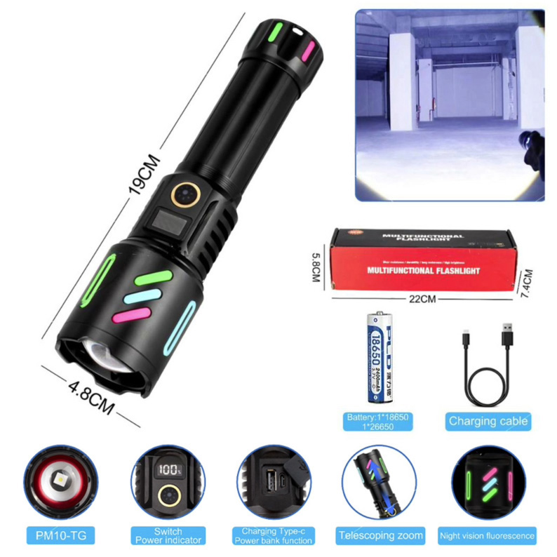 ˳���� NIGHT VISION FLUORESCENCE 1143-WHITE LASER LED PM10-TG, 1x18650, power bank, �� Type-C, zoom
