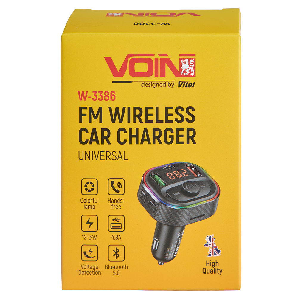 ��������� FM, VOIN W-3386, 12-24V 2 USB 4.8A, 1 Type C, BT5.0, Hands free, ���������