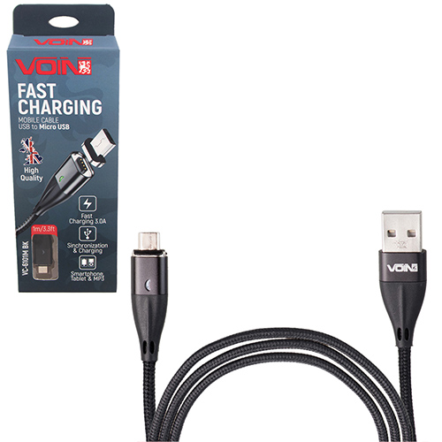 ������ ��������� VOIN USB - Micro USB 3�, 1m, black (������ ������� / �������� �����)