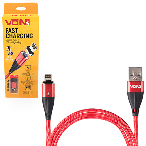 ������ ��������� VOIN USB - Lightning 3�, 1m, red (������ ������� / �������� �����)