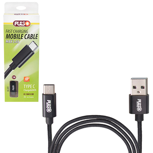 ������ PULSO USB - Type C 3�, 1m, black (������ �������/�������� �����)