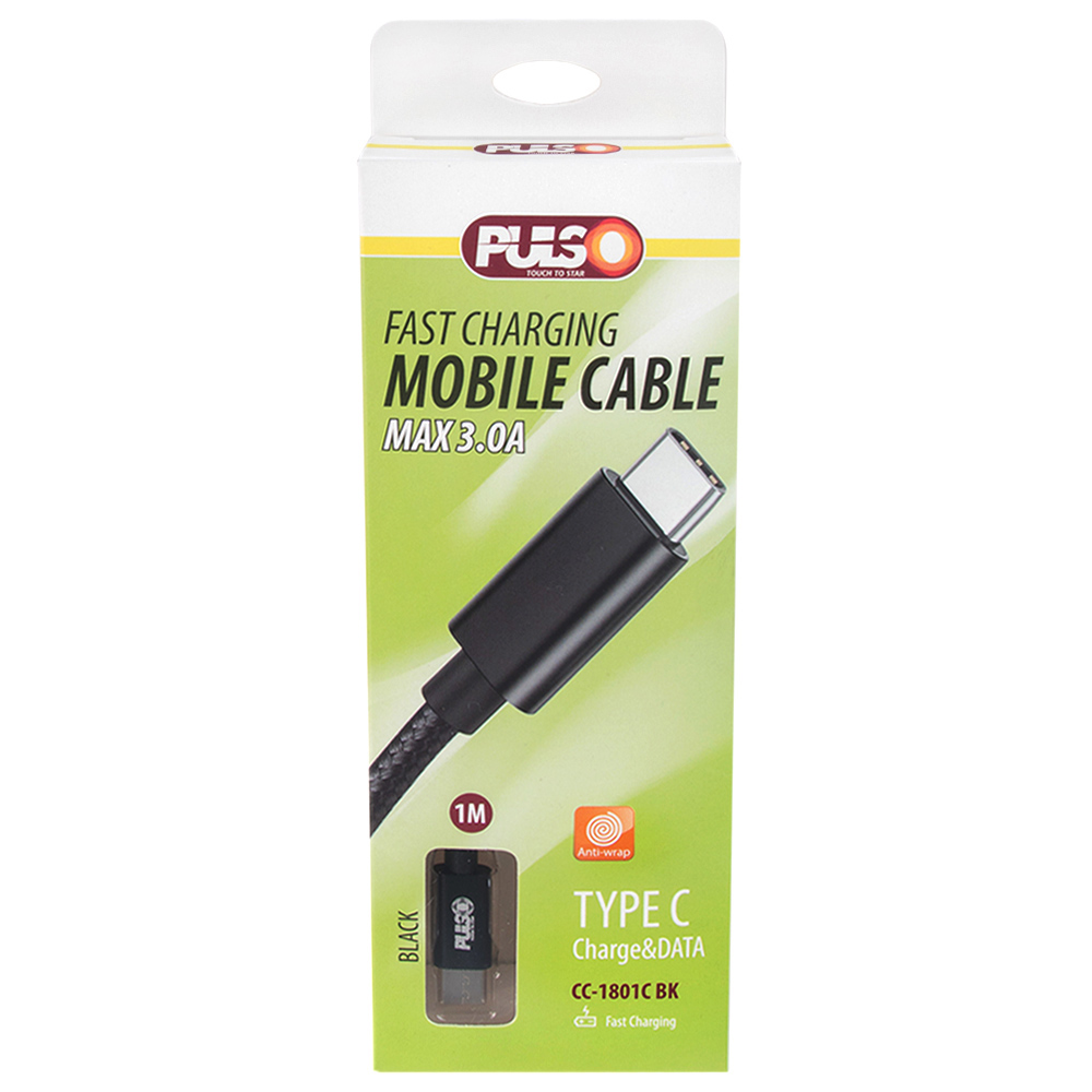 ������ PULSO USB - Type C 3�, 1m, black (������ �������/�������� �����)
