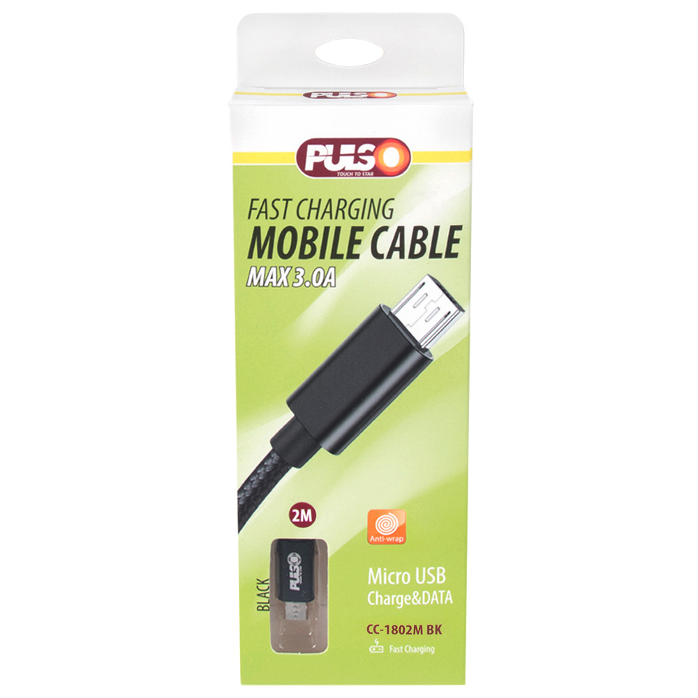 ������ PULSO USB - Micro USB 3�, 2m, black (������ �������/�������� �����)