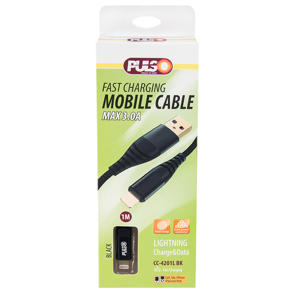 ������ PULSO USB - Lightning 3�, 1m, black (������ �������/�������� �����)