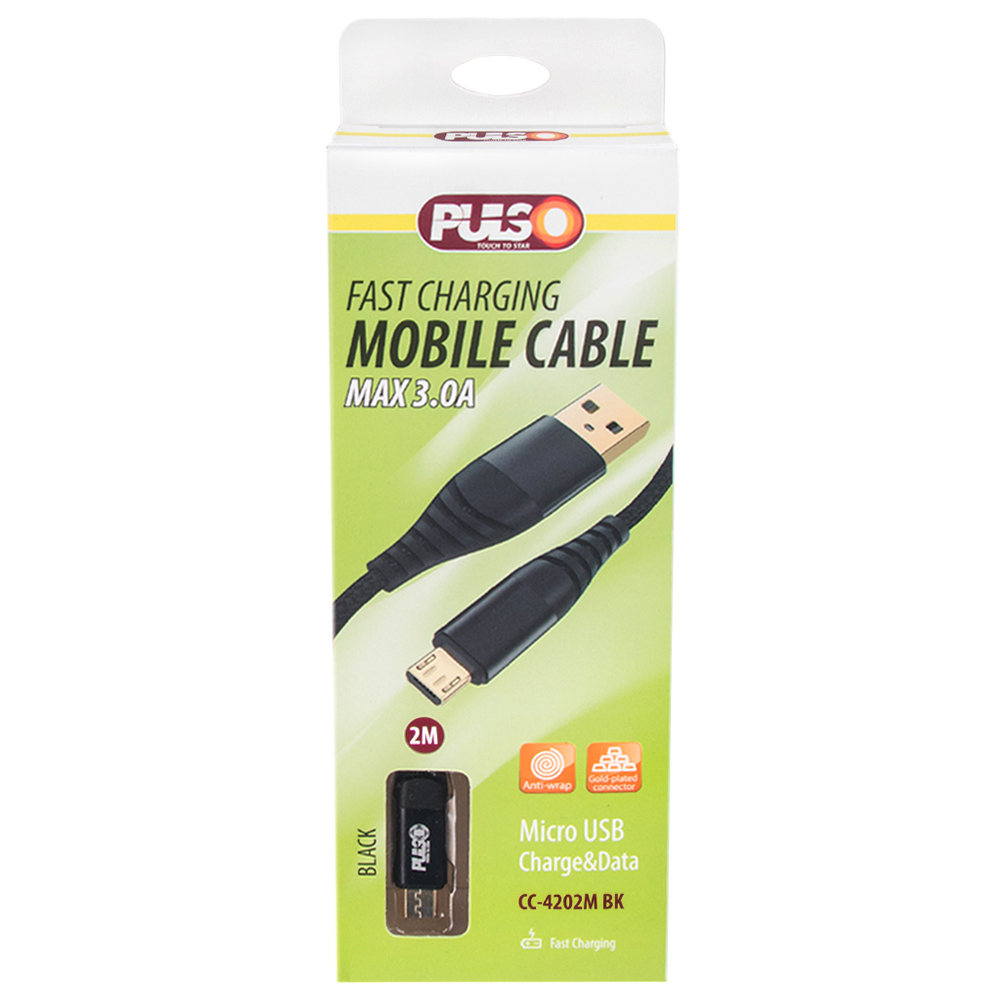 ������ PULSO USB - Micro USB 3�, 2m, black (������ �������/�������� �����)