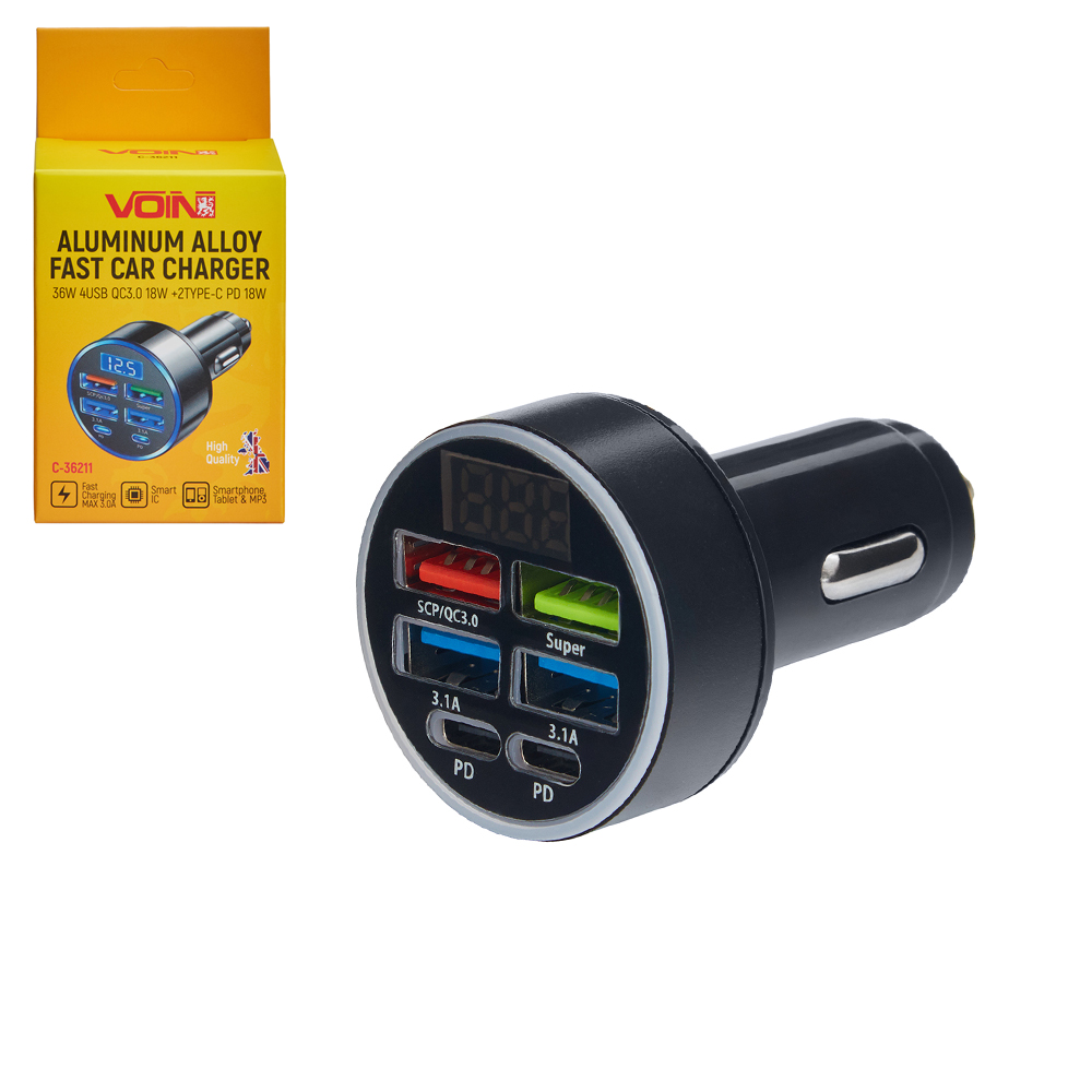������������ �������� ������� VOIN 36W, 4USB QC3.0 18W + 2PD 18W, 12/24V